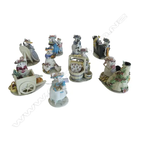 9 PORCELAIN BEATRIX POTTER ORNAMENTS initialled 'kk' 1984 N.Z. some faults