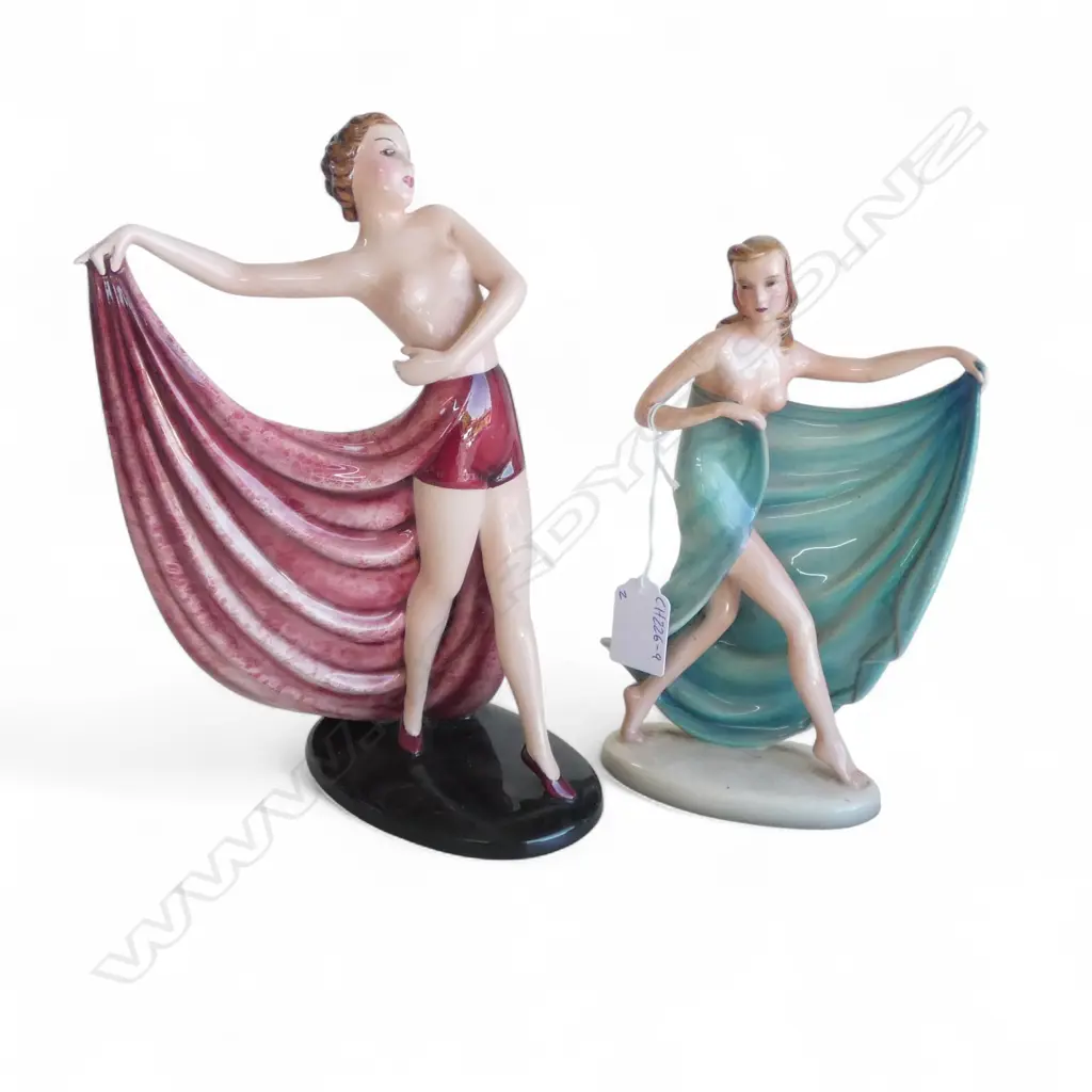 2 KERAMOS ART DECO FIGURES H.255mm small fualts to both Image 1++