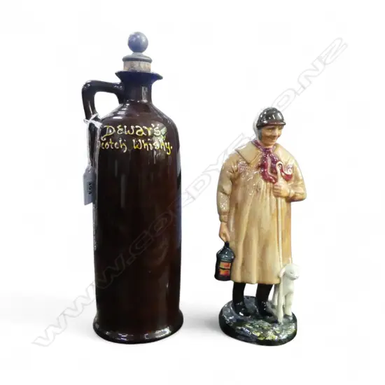 ROYAL DOULTON 'THE SHEPHERD' FIGURE + DEWAR'S 'GEORGE THE GUARD' WHISKEY BOTTLE H.290mm