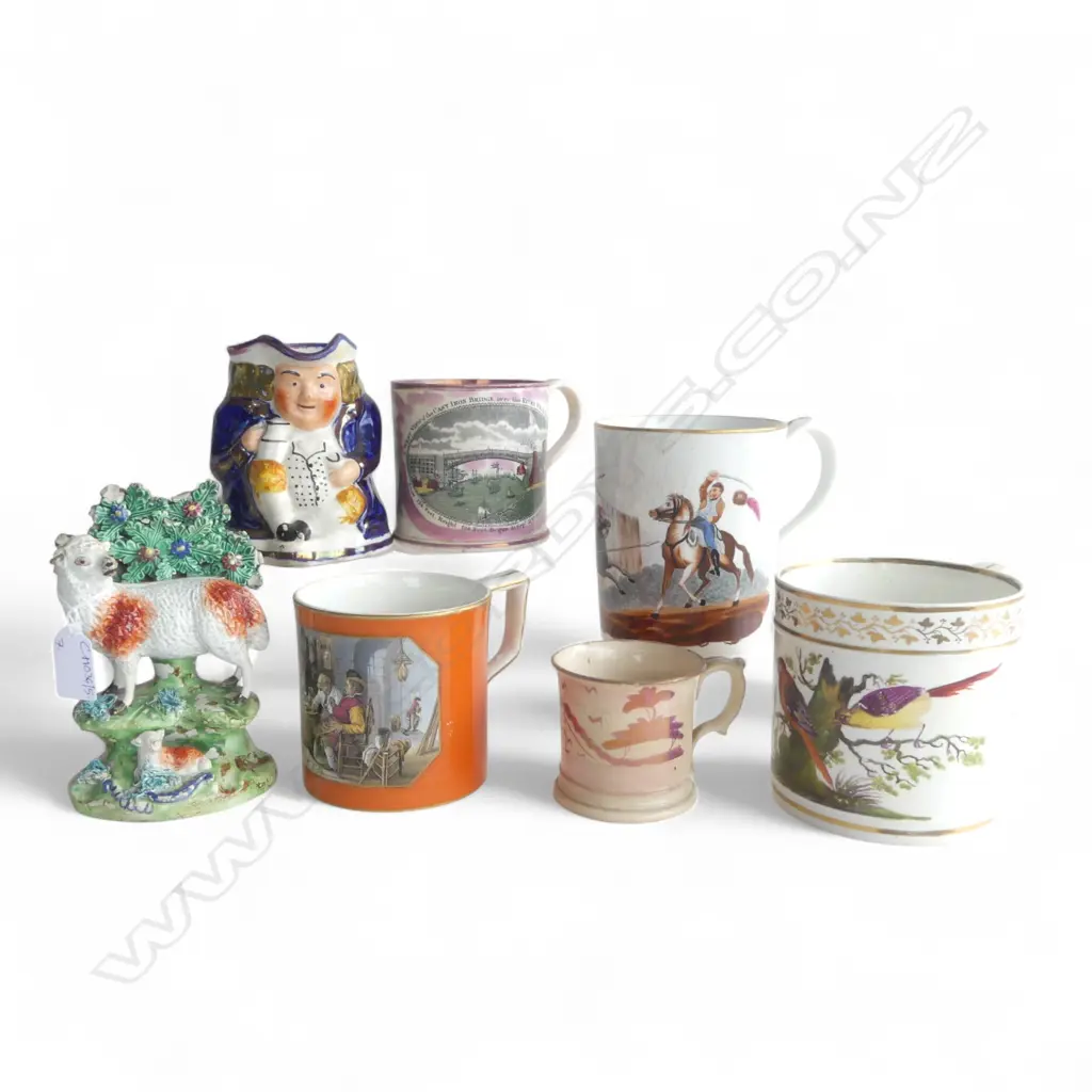 5 ANTIQUE CUPS (3 AF), TOBY JUG, SHEEP FLAT BACK Image 1++