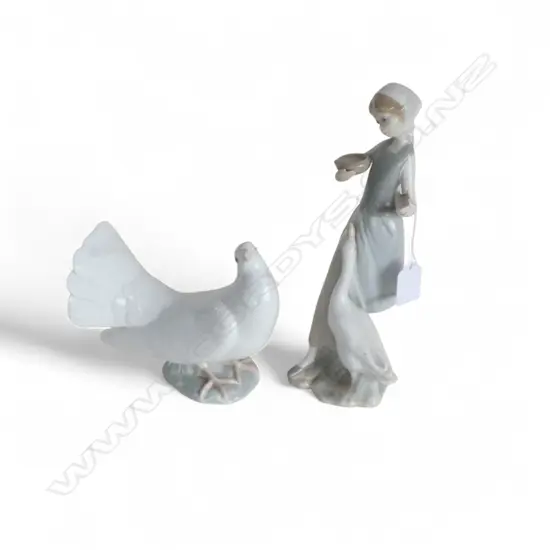 2 LLADRO FIGURES; DOVE & GIRL w. GOOSE