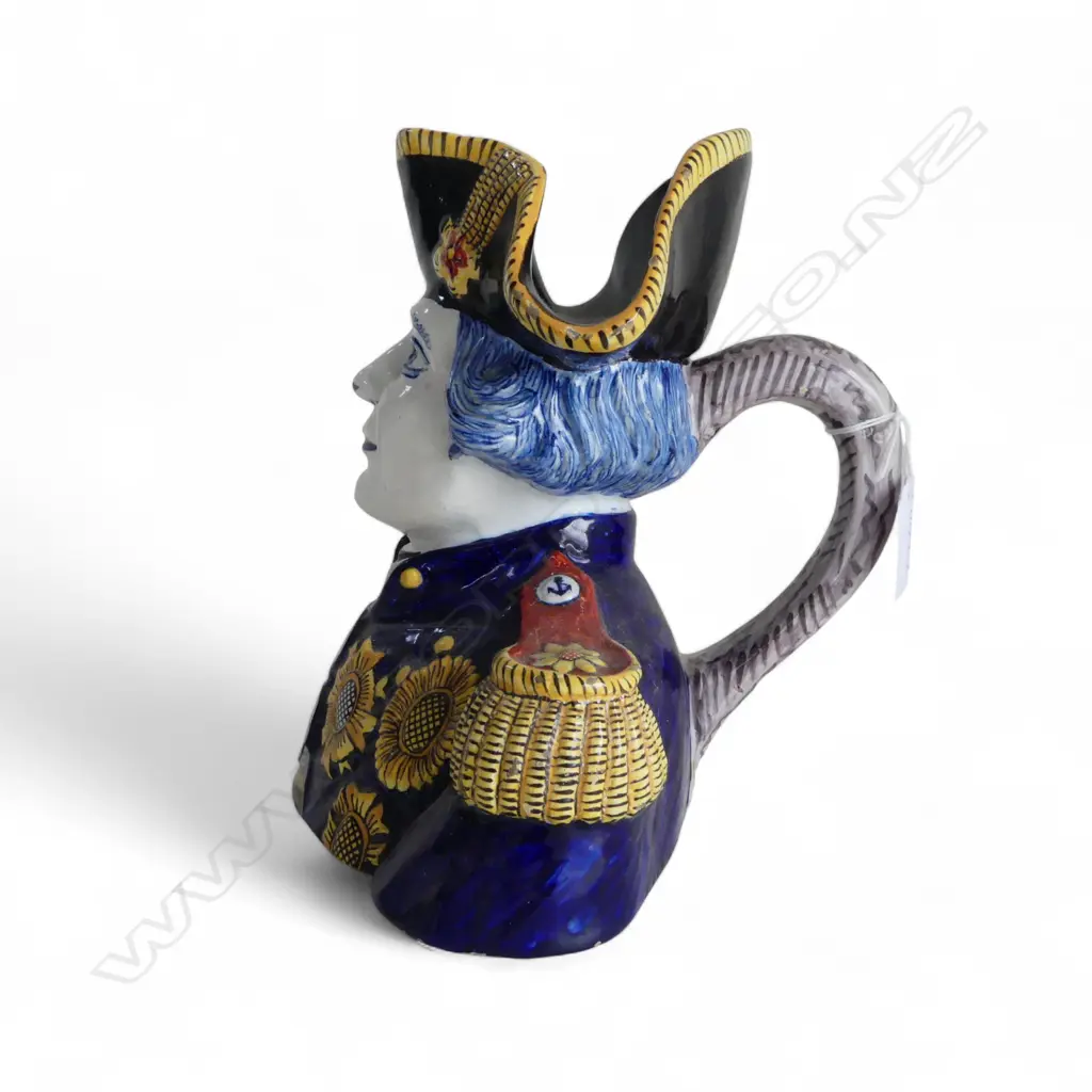 FRENCH FAIENCE CHARACTER JUG OF ADMIRAL HORATIO NELSON H.200mm some faults Image 1++