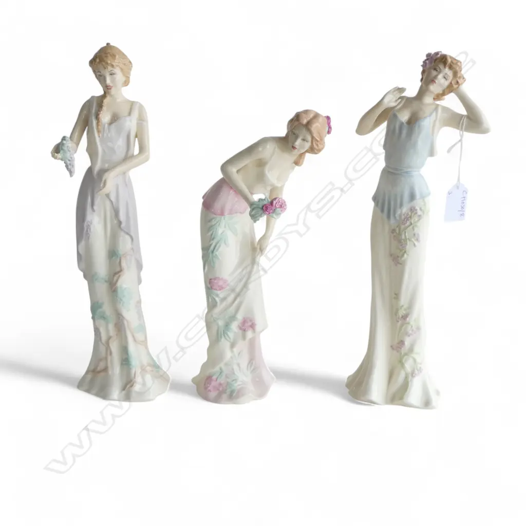 3 ROYAL DOULTON 'IMPRESSIONS' FIGURINES; DAYBREAK, SUMMER BLOOMS, SUMMER FRAGRANCE H.320mm ALL BOXED Image 1++