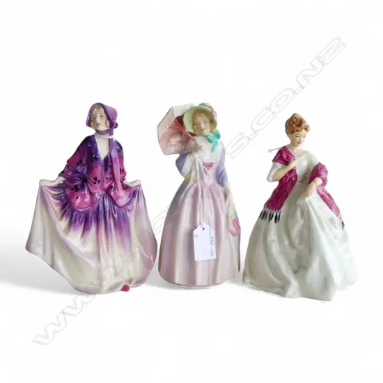 3 ROYAL DOULTON FIGURINES, SWEET ANNE & FIRST DANCE & MISS DEMURE H.180mm