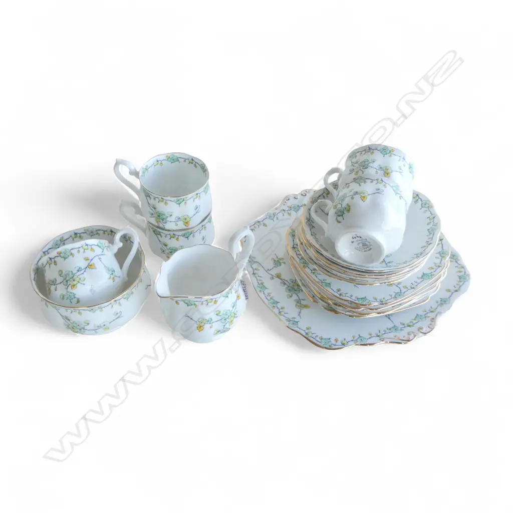 R/A PART TEASET 5CSPS CAKE PLATE C/SUGAR SPRING BLOSSEM PAT Image 1++