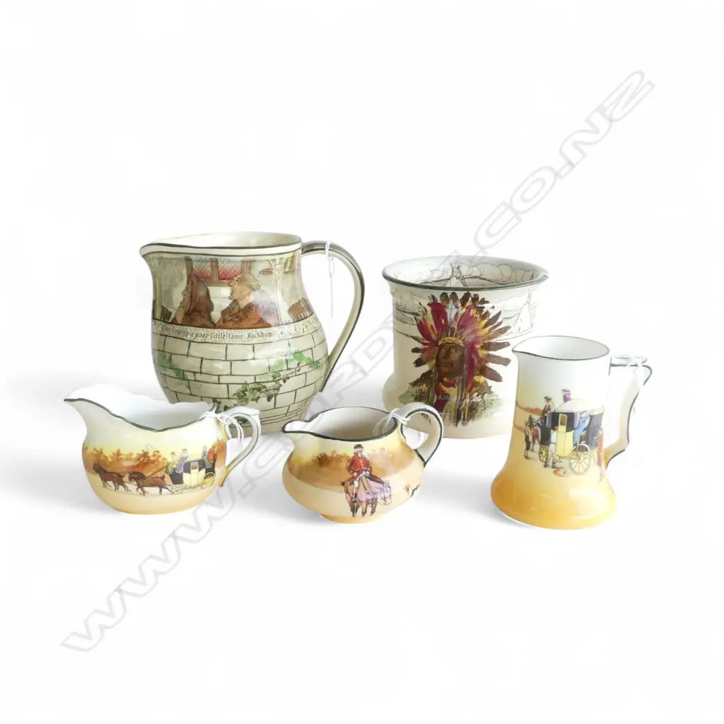 5 PCS ROYAL DOULTON; 4 JUGS, ASST. SIZES & HIAWATHA SML JARDINIERE, H.120mm Image 1++