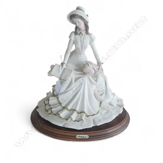 A BELCARI SIGNED FIGURE GROUP MOTHER & CHILD ON WOOD BASE  H320MM
