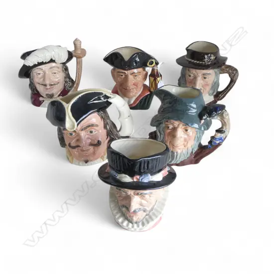 6 ROYAL DOULTON CHARACTER JUGS; NIGHT WATCHMAN, BEEF EATER, PORTHOS, IZAAK WALTON, RIP VAN WINKLE, CAPT HENRY MORGAN