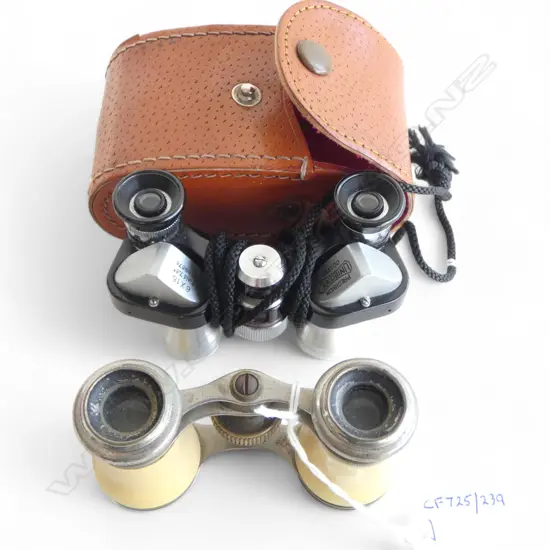 LEATHER CASED PR OPERA GLASSES & UNCASED VINTAGE PR OPERA GLASSES