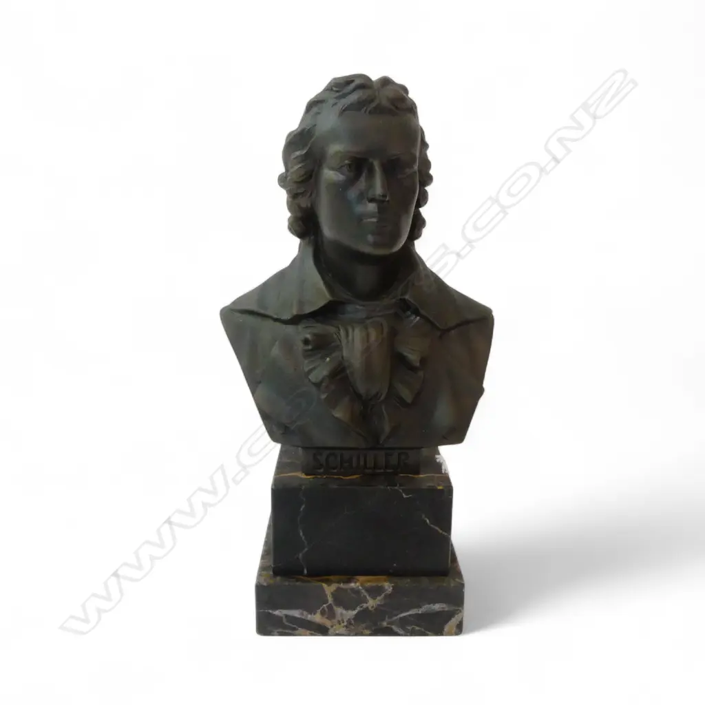 VINTAGE BRONZED BUST OF SCHILLER ON MARBLE BASE H180MM Image 1++