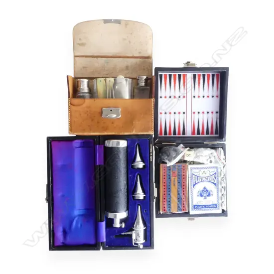 3 CASED ITEMS; GAMES SET, OTOSCOPE, PICNIC SET