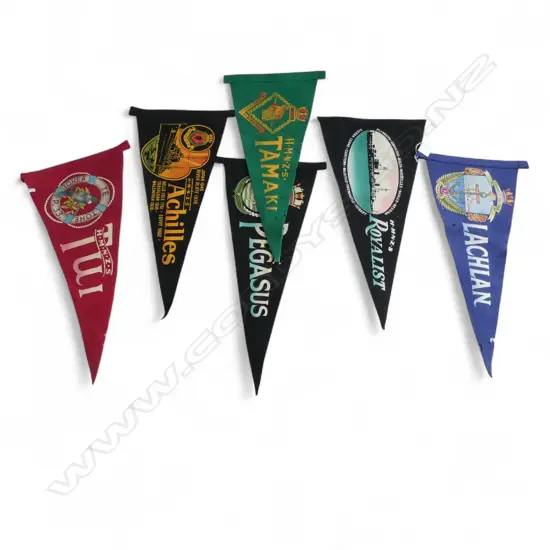 6 VINTAGE FELT NAVAL PENNANTS TAMAKI TUI ETC L460MM