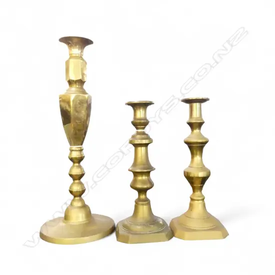 3 BRASS CANDLESTICKS 2 H270 ONE 400MM