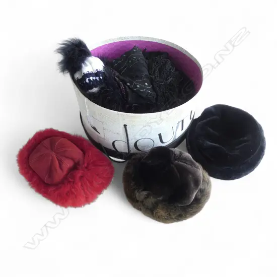 HAT BOX WITH HATS AND SHAWLS