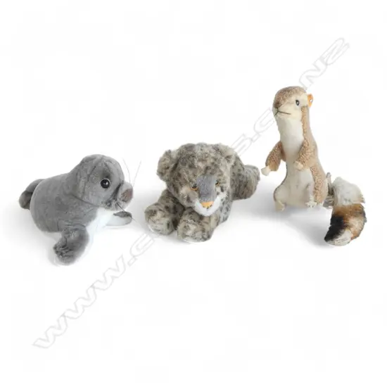 3 STEIFF STUFFED TOYS - SEAL, LEOPARD & SQUIREL
