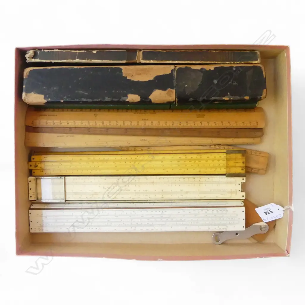 EIGHT VINTAGE SLIDE RULES & WOODEN RULES  Image 1++