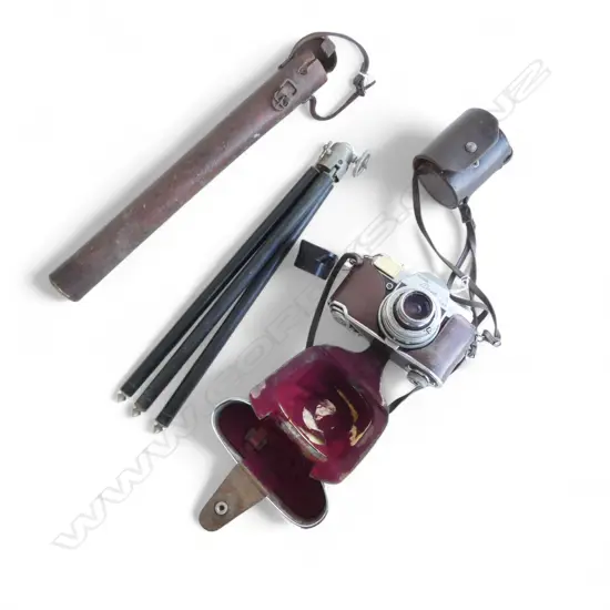 KODAK RETINA REFLEX  CAMERA IN LEATHER CASE + VINTAGE TRIPOD IN LEATHER CASE