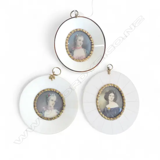 3 20thC HAND PAINTED MINIATURES IN IVORY FRAME 