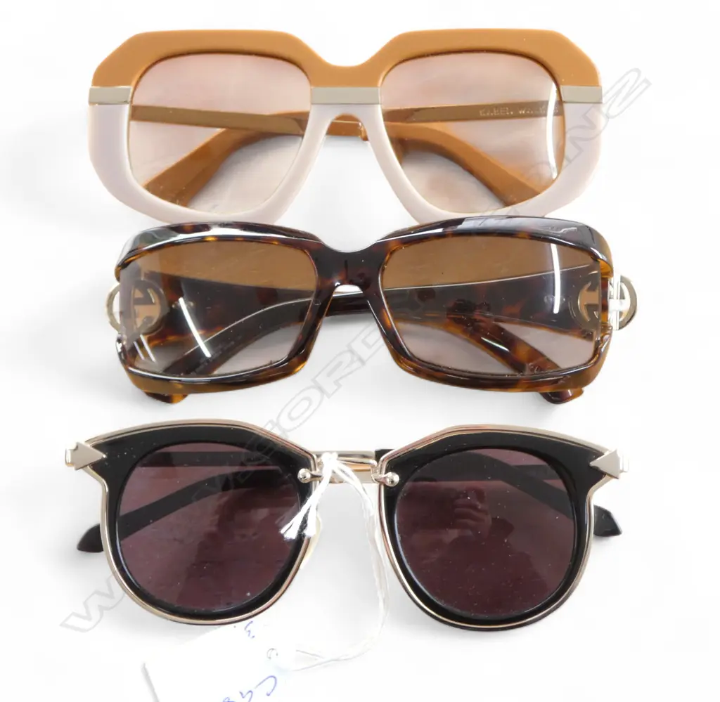 3 PRS SUNGLASSES; 2 KAREN WALKER + 'GUCCI' Image 1++