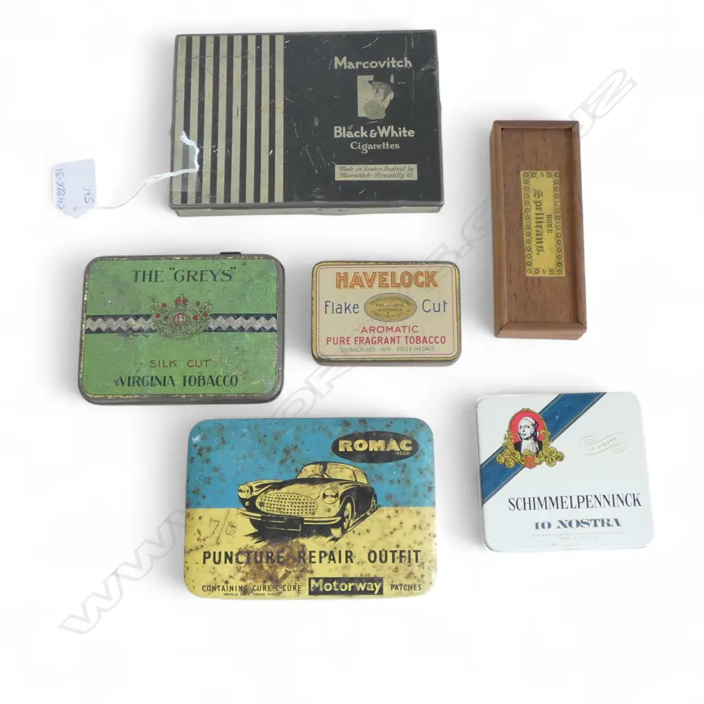 5 VINTAGE TOBACCO TINS + ASST. BONE SPELLICANS Image 1++