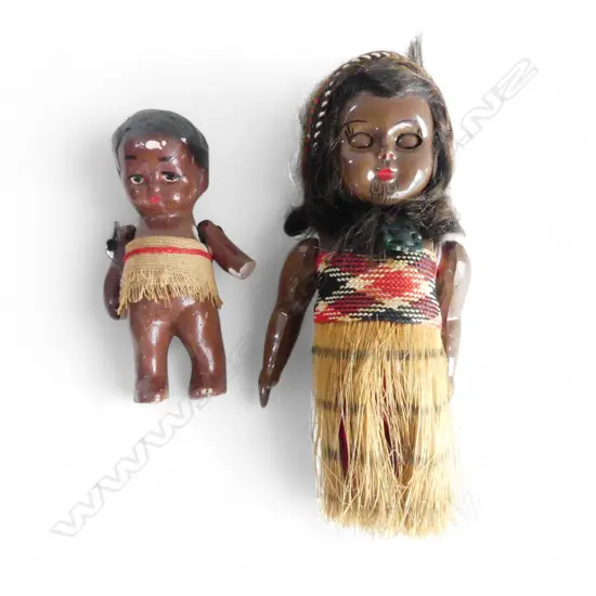 2 VINTAGE MAORI DOLLS H.150mm faults