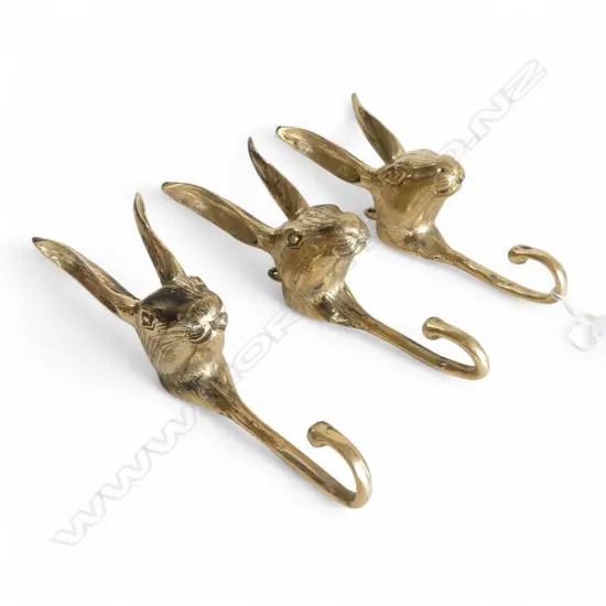 3 BRASS HARE RABBIT COAT HOOKS H.185mm
