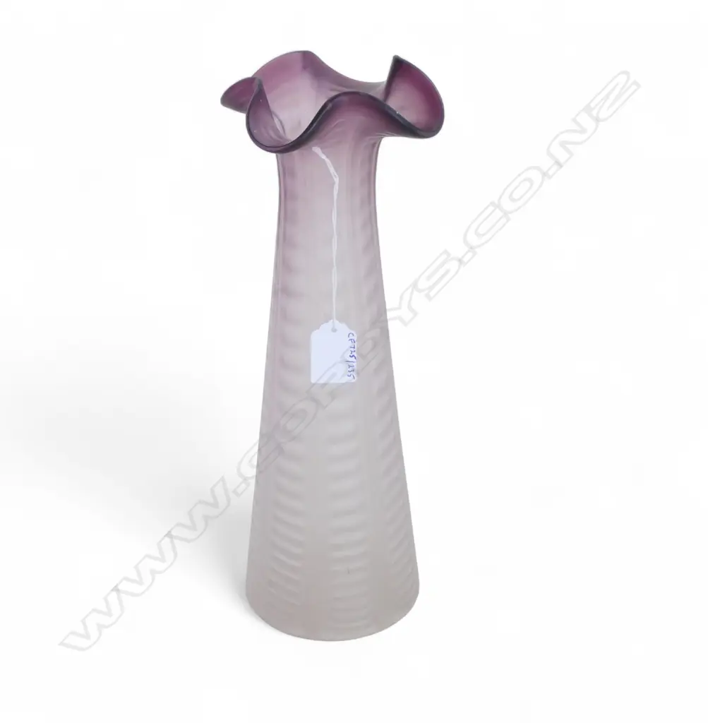 EDWARDIAN ART GLASS VASE MAUVE COLOUR H320MM Image 1++