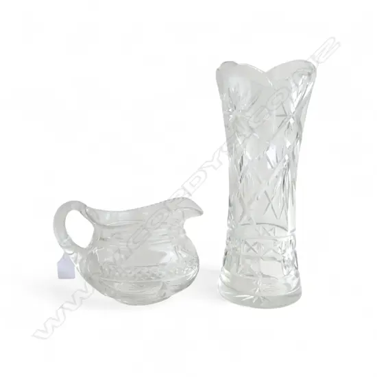 CUT CRYSTAL VASE H320MM & CUT CRYSTAL JUG H130MM