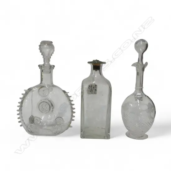 3 CRYSTAL DECANTERS INCLDS; BACCARAT REMY MARTIN LOUIS XII COGNAC (etched serial no.), sml chip to base of 1