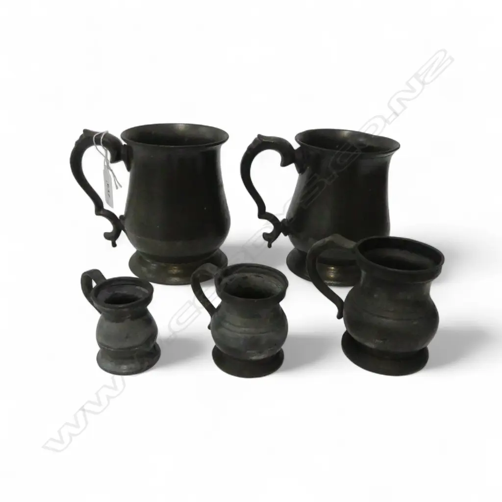 COLLECTION OF 5  ANTIQUE PEWTER MUGS H120MM TALLEST 50MM SMALLEST Image 1++