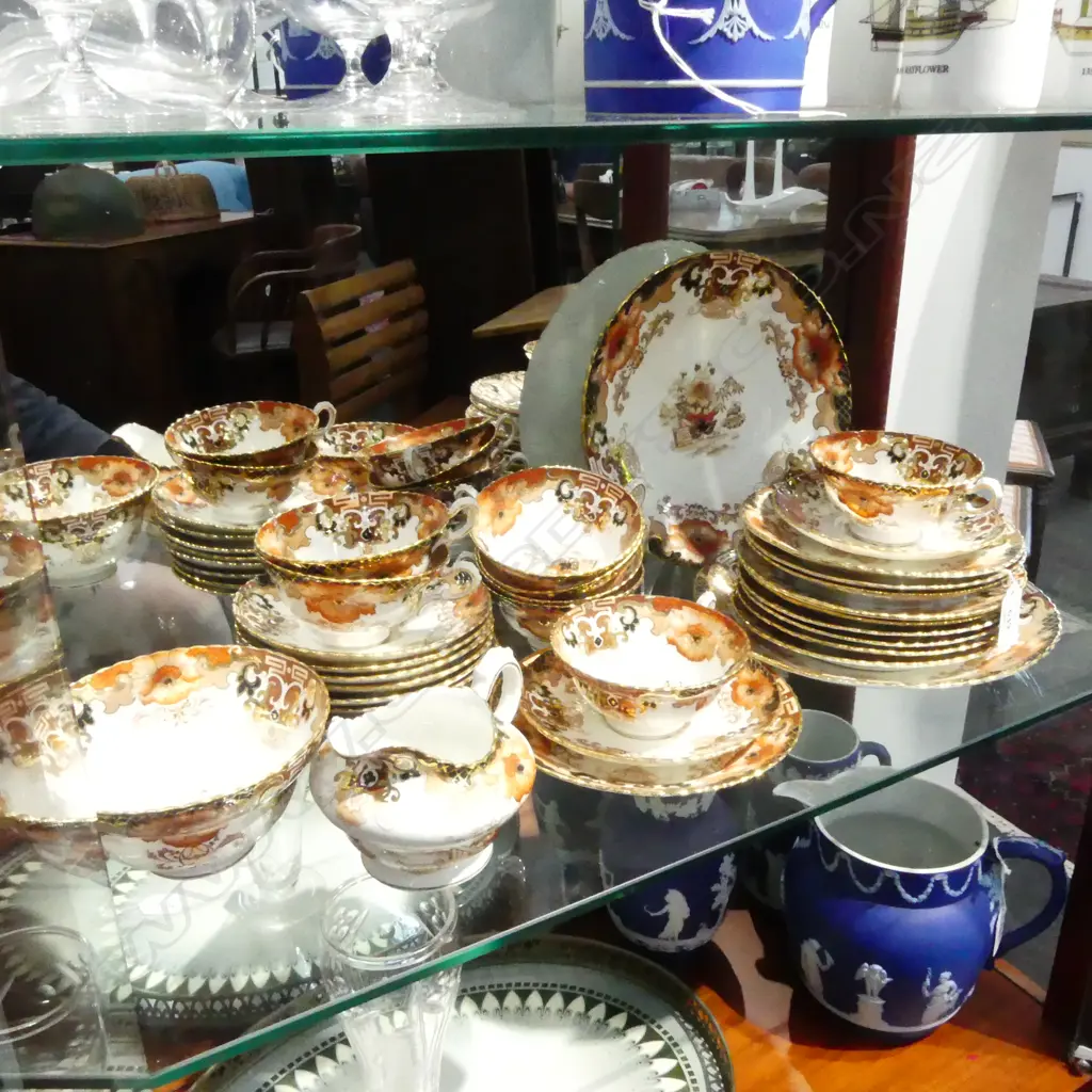 PART ANTIQUE SAMUEL RADFORD CHINA TEA SET, CHINOISERIE PATTERN, PLATES, C/S, M/S Image 1++