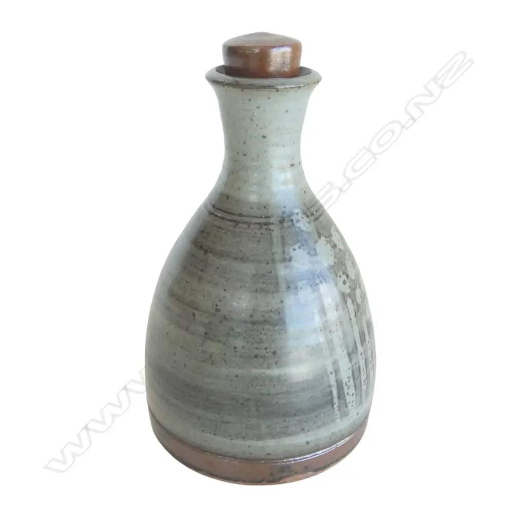 PETER STICHBURY  N.Z. STUDIO POTTERY OIL BOTTLE H.220mm wax resist decoration Image 1++