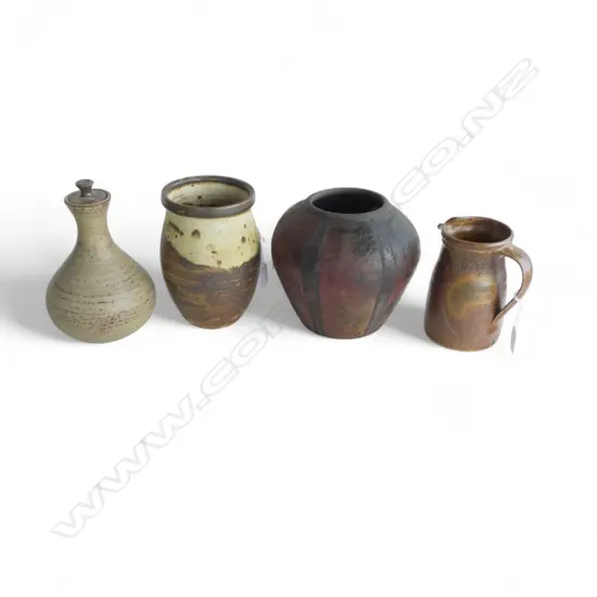 NZ STUDIO POTTERY 2 VASES H180MM JUG H150MM & LIDDED BOTTLE H200MM