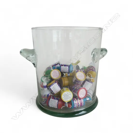 GLASS CHAMPAGNE BUCKET w. ASST. PARTY POPPERS