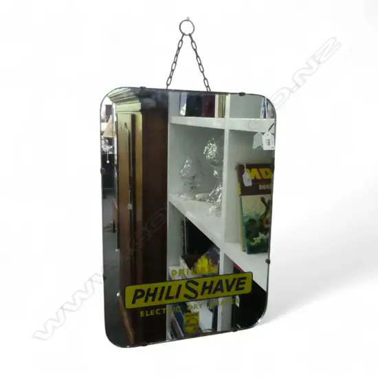 VINTAGE PHILIPS 'PHILISHAVE' ADVERTISING MIRROR 510x355mm