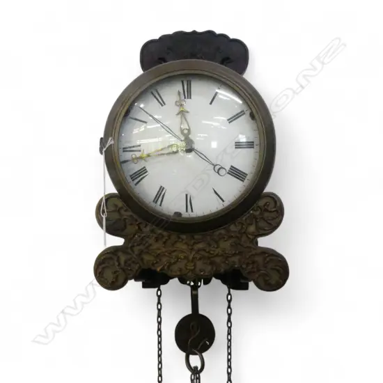 ANTIQUE WALL CLOCK (UNIT 240x190x400mm) + CHAINS, PENDULUM & WEIGHT