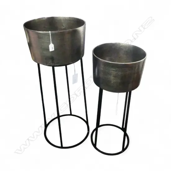 2 AS NEW JARDINIERES ON METAL STANDS H.835 & 715mm