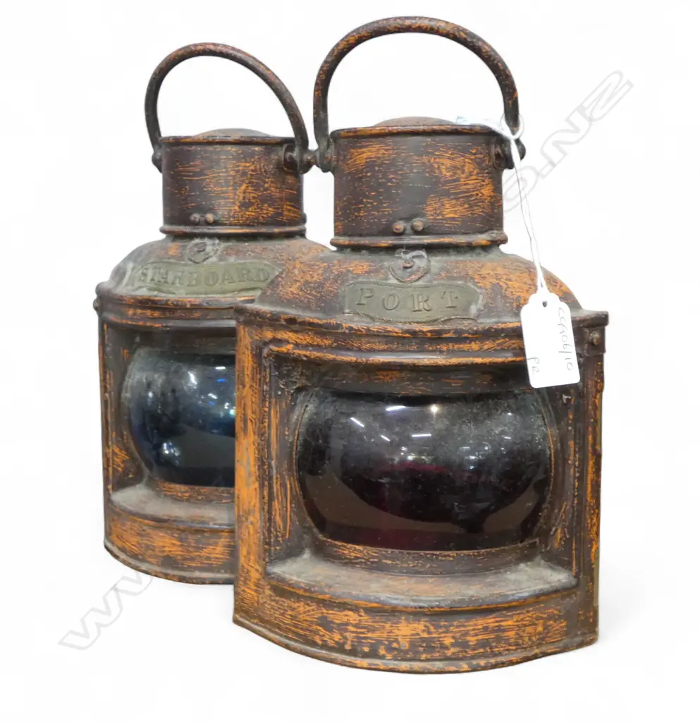 PR VINTAGE COPPER SHIPS PORT & STARBORD LAMPS H210 Image 1++