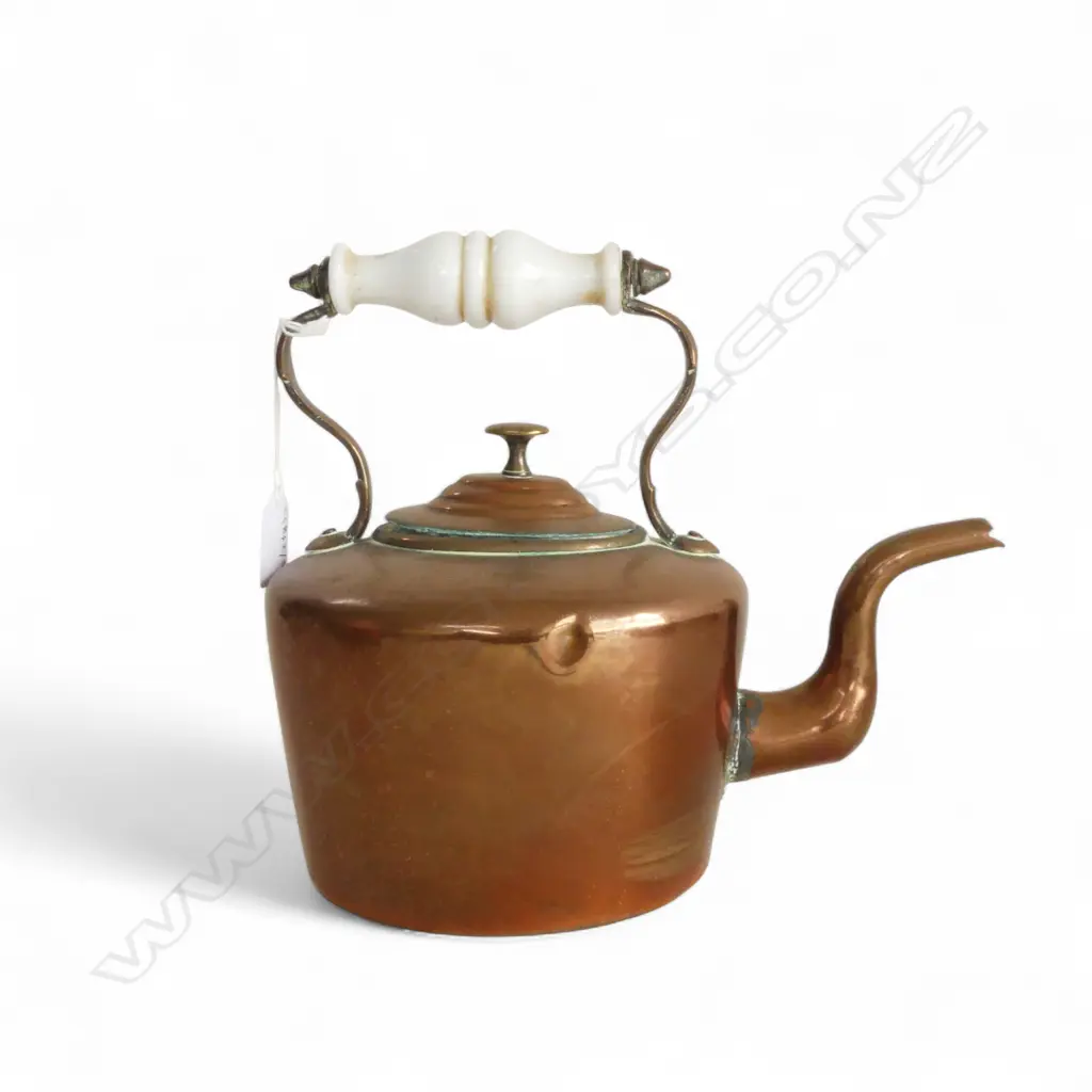 VICTORIAN COPPER KETTLE MILK GLASS HANDLE H240MM Image 1++