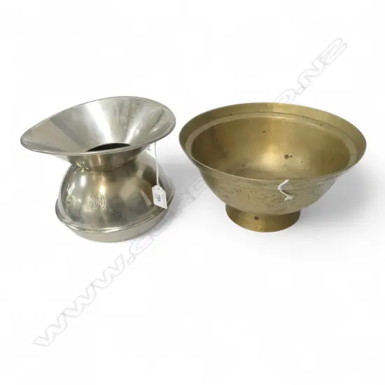 HEAVY ELKINGTON SPITTOON H.165mm + ORIENTAL BRASS BOWL 