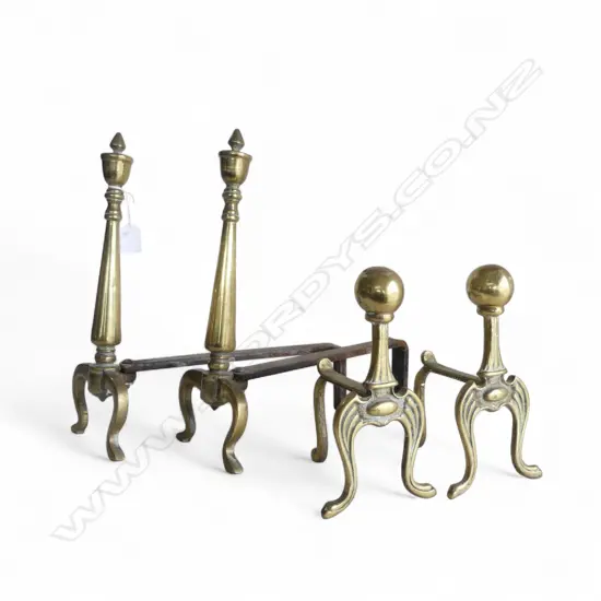 2 PRS BRASS FIRE DOGS H.370, 230mm