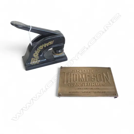 ANTIQUE PUNCH & BRASS PLAQUE 'LINDLEY THOMPSON TRANSFORMER' 140x195mm