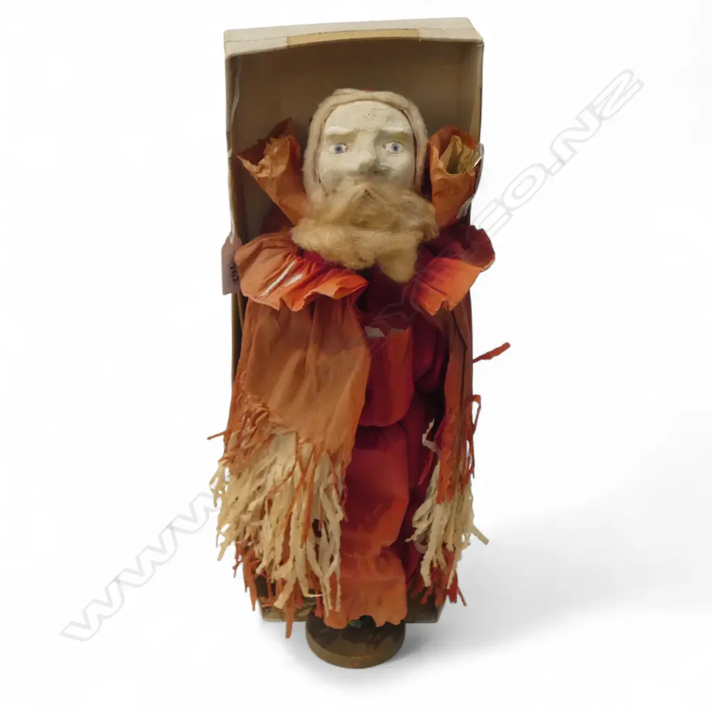 1950’S CHRISTMAS ‘CALEY’S THE CRACKER NOVELTY HOUSE NORWICH’ SANTA CLAUS W. ORIGINAL LABEL & BOX, CLOAK REVEALS CRACKERS Image 1++