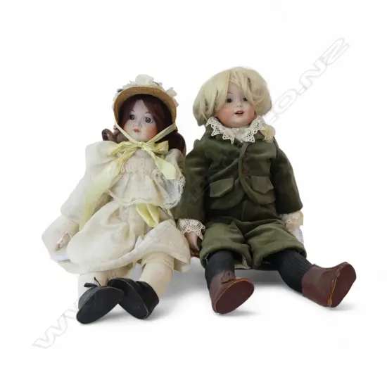 2 ANTIQUE PORCELAIN DOLLS; 1 GERMAN 'JDK' 247 SIGNED GILL '83