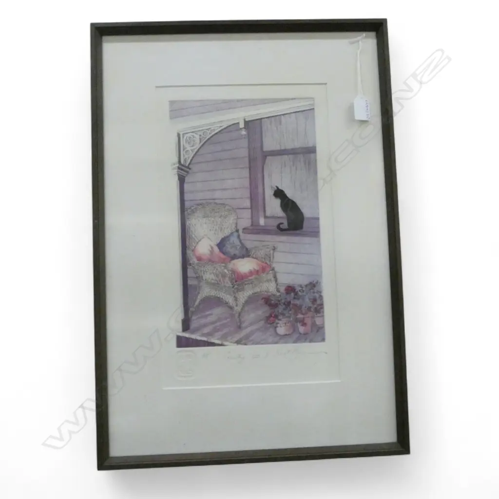 FRAMED ETCHING COUNTRY CAT SIGNED KAREL BURROWS H400 L230MM Image 1++
