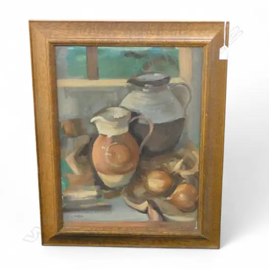 CHARLES ROSE (1921-2017) 'JUGS AND ONIONS' OIL ON BOARD 535x390mm SIGNED