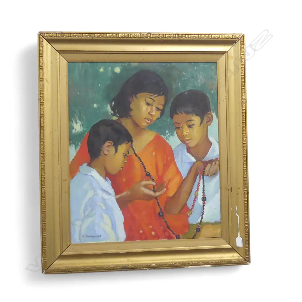 Mrs Mary Mackenzie Ellis oil on canvas 'Samoan Bead Sellers Suva' signed. Entitled verso. 655 x 550mm. Image 1++