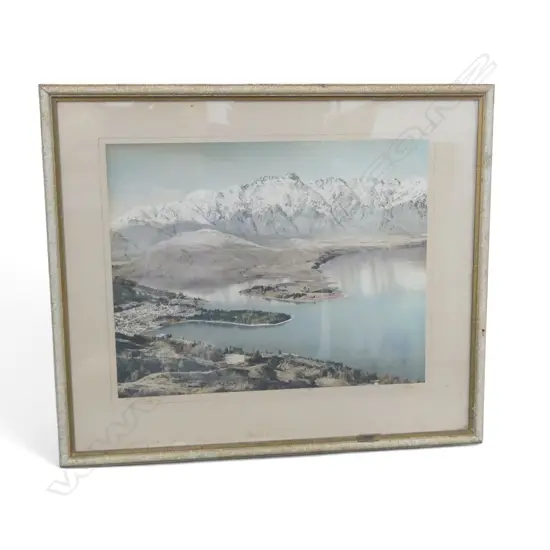 WHITE'S AVIATION VINTAGE PHOTO 'QUEENSTOWN' H/COLOURED 290 X 370mm signed & entitled