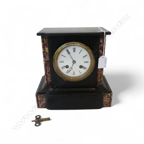 BLACK SLATER & MARBLE MANTEL CLOCK 220x130x220mm