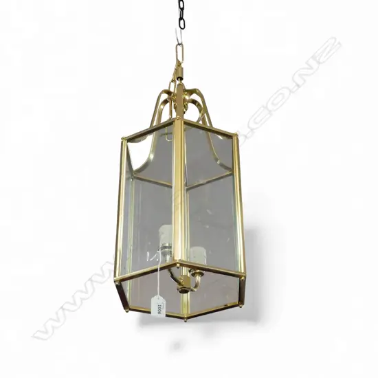 BRASS & GLASS PENDANT LIGHT H.520mm crack to glass